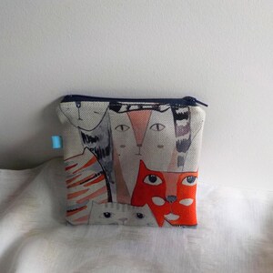Trousse pochette zip chats multicolores toile et tissu wax animal chat sac a cosmétiques sac a lunch sandwich idee cadeau rentrée classes
