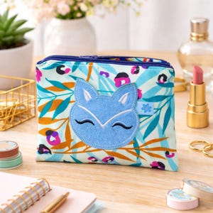 porte monnaie trousse  pochette renard tissu wax patch thermocollant unique feuilles fleurs tissu africain animal