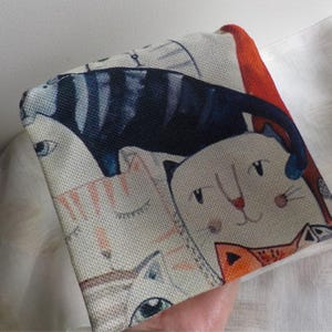 Trousse pochette zip chats multicolores toile et tissu wax animal chat sac a cosmétiques sac a lunch sandwich idee cadeau rentrée classes