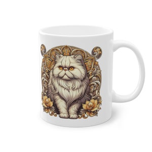 Coffee Mug Tea Mug White Ceramic Cup Cat Lover Gift Idea Present Decor Kitchenware Drinkware Beautiful Animal Design 11oz Persian Cat