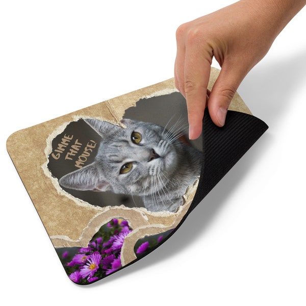 Mouse pad - Grey Tabby Cat "Gimme that Mouse!"