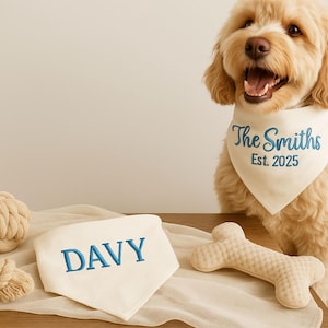 Personalized Dog Bandana - Custom Embroidered Pet Scarf in Cotton - Multiple Colors - Wedding, Birthday, Everyday Gift for Dogs & Cats