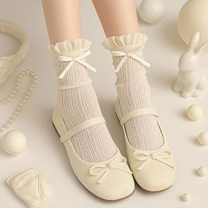 Cute Lace Socks for Women Girls - Sheer Mesh Ankle & Knee High Socks -Mary Jane Outfit Style ,Kawaii Aesthetic Gift, 3 Colors, Birthday Gift