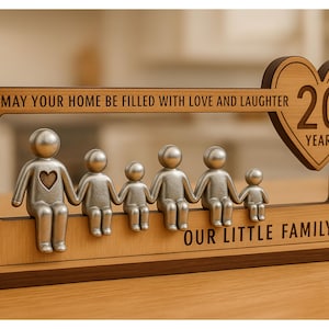 Personalized Wooden Family Sculpture -Anniversary Keepsake with Figurines & Heart -Custom Quote Gift for Milestones - Choose Your Own Family