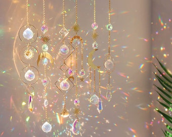 Bohemian Crystal Suncatcher Set - 6 Colorful Crystals with Chain "6-Piece Colorful Crystal Suncatcher Set | Hanging Sun Catchers with Chain