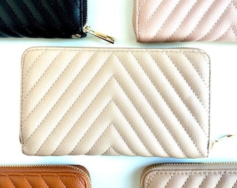 Chevron Vegan Leather Zip Wallet |