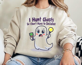 Phasmophobia Ghost Hunting Sweatshirt, Funny Paranormal Investigator Jumper, Shh I&#39;m Hunting Ghosties Design, EMF Detector Ghost Lover Top,