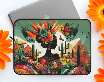 Etui na laptopa Mexican Queen - kwiatowy wzór, akcesorium ochronne, idealne na Cinco de Mayo i urodziny, prezent z okazji kultury Meksyku