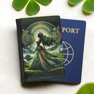Porte-passeport de la reine d'Irlande - Portefeuille de voyage en similicuir, cadeau voyageur irlandais, cadeau de la Saint-Patrick - beau design celtique
