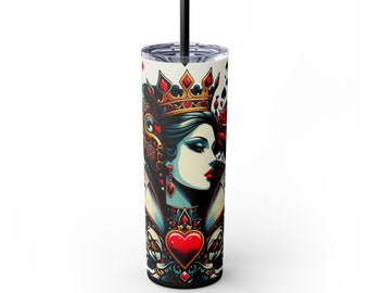 Queen of Hearts III 20oz Insulated Skinny Tumbler - Stainless Steel Travel Mug with Lid and Straw