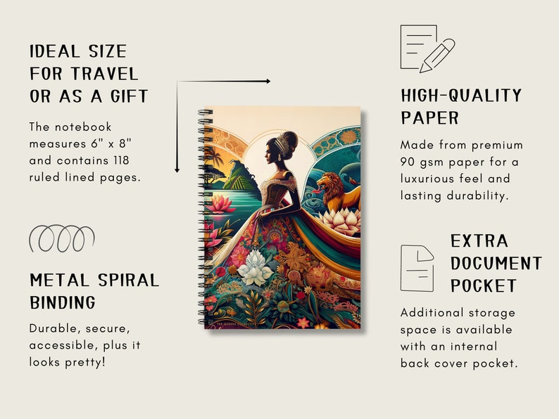 Sri Lankan Queen Spiral Notebook 118 Lined Pages, 6x8 Durable Journal