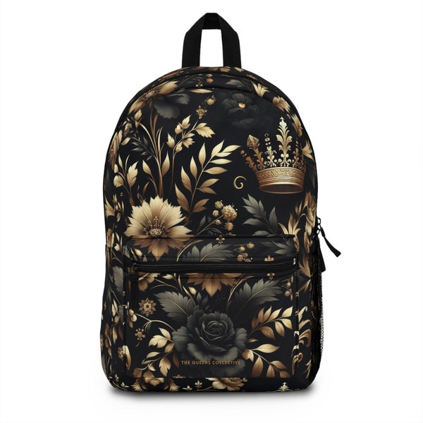 Regal Dark Floral - Waterproof Polyester Backpack with adjustable straps and compartments