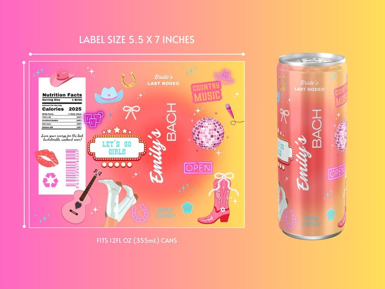 Mall för etiketter för energidryck till svensexa - Canva, anpassningsbart Alani-klistermärke för möhippa, svensexapresent - DIGITAL NEDLADDNING bild 3