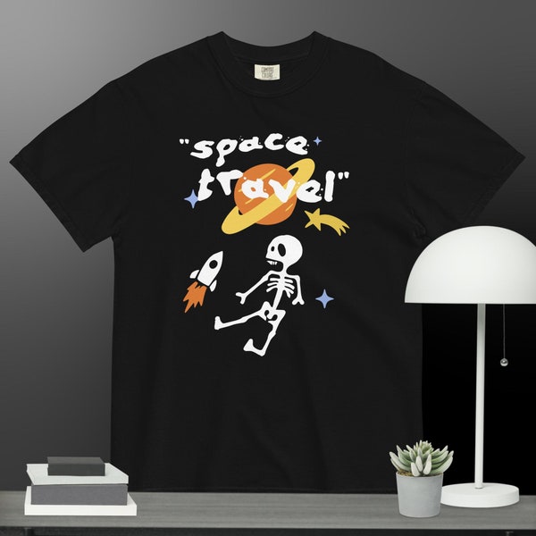 Comfort Colors Space Travel Skeleton Trendy Cute Fashion Streetwear Graphic Y2K Vintage Aesthetic Quality Oversized Tee Unisex t-shirt