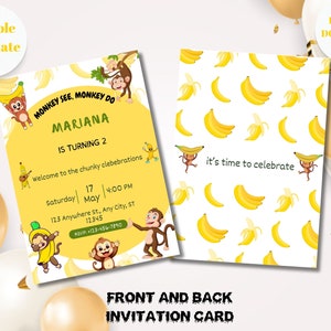 Curious George Editable  Birthday Invitation Template, Printable Birthday Party Invitations, Digital Bday Party Invite Template, Bday Card