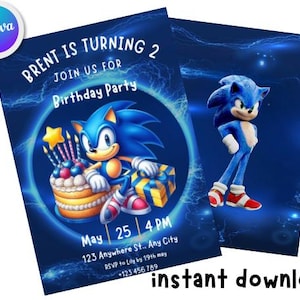 Sonic Editable Birthday Invitation | Hedgehog Party Invitation Template Printable | For Boy and Girl invitation | Invite Instant Download