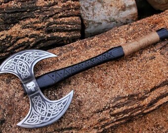 Hache Viking à Double Tête – Grande Hache Nordique Forgée à La Main – Cadeau