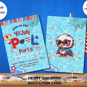 4th of July Pool Party Invitation, Independence Day Pool Party Patriotic Invite, Pool Invitation, Boy, Girl Instant Download, Canva Editable