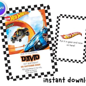 Invitación editable de Hot Cars, invitación de Hot Wheels, plantilla de cumpleaños de Hot Race Cars, plantilla de Hot Wheels, invitación editable de cumpleaños infantil
