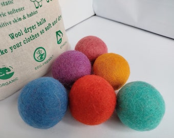 Wool Dryer Balls - Set of 6 - Large eco friendly natural wool tumble dryer balls - unscented handmade