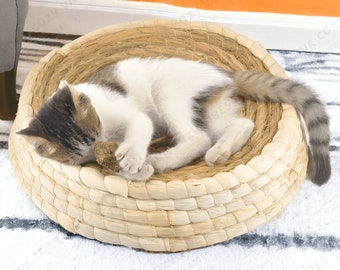 Straw Woven Cat Bed, Cat Dog Basket, Pet basket, Environmental Friendly Handmade Jute Cat & Dog Bed, Cat Scratch Bed, Gift for Pets