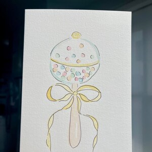 Hand-painted Watercolor Baby Rattle Card - Gender Neutral - Etsy