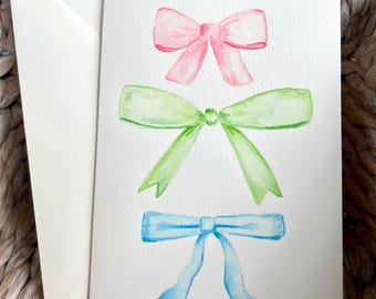 Watercolor Bows Card - Hand Painted Gender Neutral All-Occasion Greeting Card