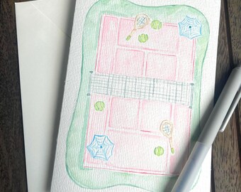 Tennis Match - Hand Painted  Watercolor Greeting Card