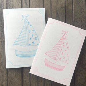Segelboot Original handgemalte Küsten Aquarell Grußkarte | Segelboot-Serie