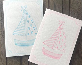 Sailboat Original Hand Painted Coastal Watercolor Greeting Card | Sailboat Series