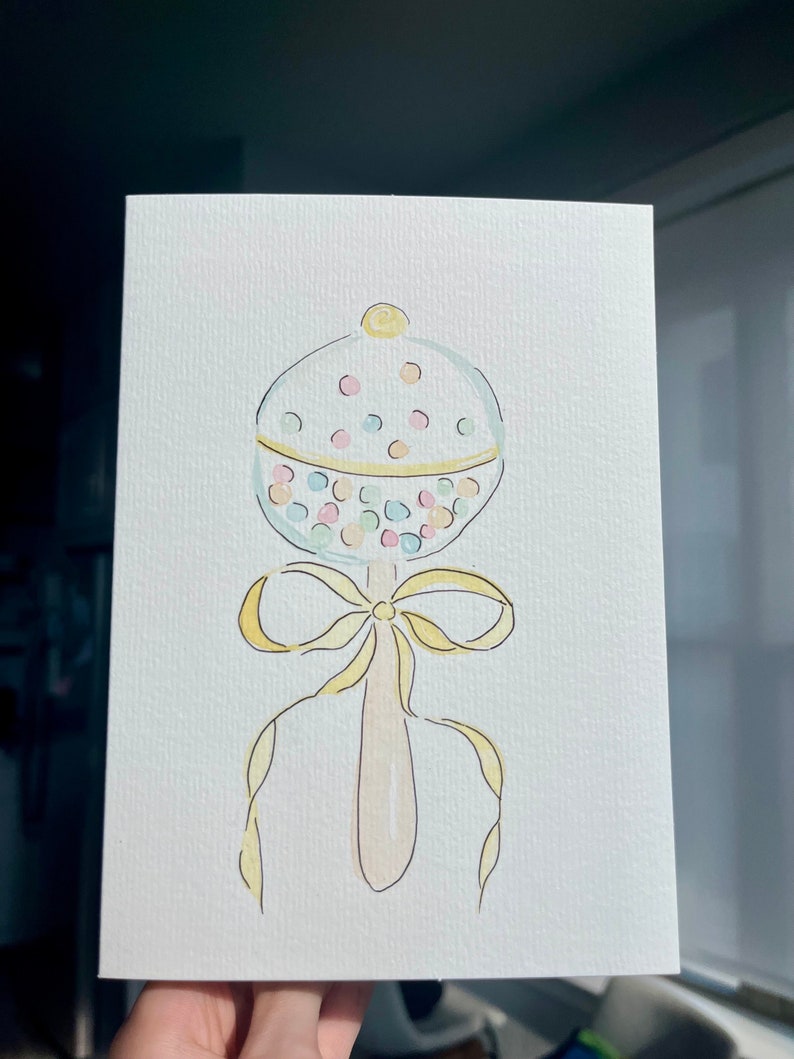 Hand-painted Watercolor Baby Rattle Card - Gender Neutral - Etsy