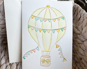 Hot Air Balloon Card - New Baby Gender Neutral - Hand Painted Watercolor Card