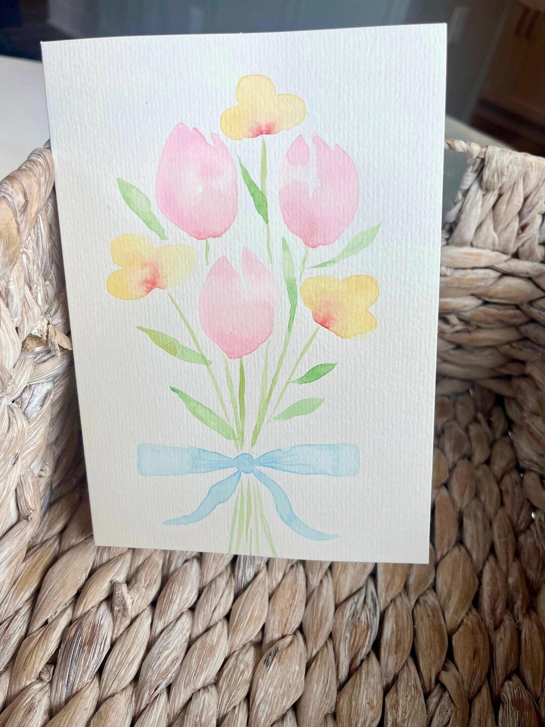 Flower Bunch Watercolor Card | Hand Painted Tulip Floral Bouquet ...