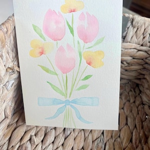 Aquarelle de bouquet de fleurs | Carte de voeux bouquet floral tulipe peinte à la main