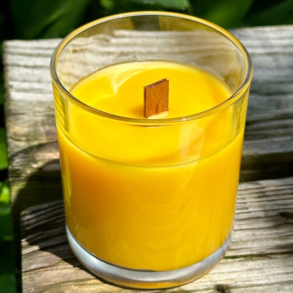 Large Beeswax Candle Glass Jar | 100% Pure Organic Beeswax | Naturally Scented | Wood Wick | 50 hour Burn Time | Only Beeswax | 14oz Jars