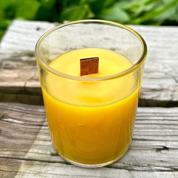 Medium Beeswax Candle Glass Jar | 100% Pure Organic Beeswax | Naturally Scented | Wood Wick | 24hr Burn Time | Only Beeswax | 7oz Jars NEW