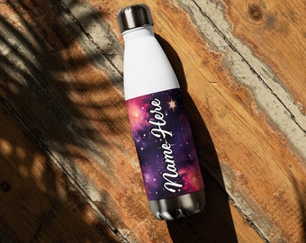 Personalized Galaxy Steel Water Bottle, Custom Name Space Drink Bottle,  Customized Universe Drinkware, Space Travel Bottle, Nebula Bottle