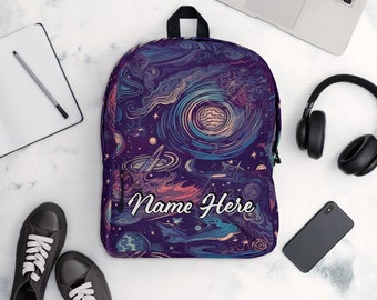 Gepersonaliseerde Galaxy-rugzak, aangepaste naam ruimterugzak, aangepast universumpakket, gepersonaliseerde Nebula-schooltas, sterrenrugzak, sterrenhemel