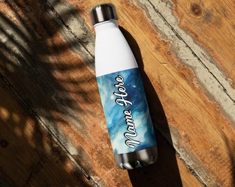 Bottiglia d'acqua in acciaio Galaxy personalizzata, bottiglia per bevande spaziali con nome personalizzato, bicchieri personalizzati per l'universo, bottiglia per viaggi spaziali, bottiglia Nebula