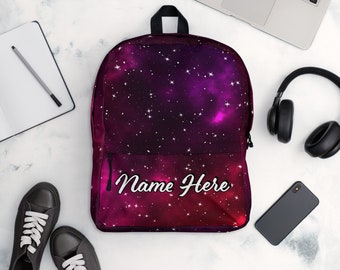 Gepersonaliseerde Galaxy-rugzak, aangepaste naam ruimterugzak, aangepast universumpakket, gepersonaliseerde Nebula-schooltas, sterrenrugzak, sterrenhemel