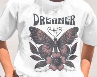 Camiseta Comfort Colors Dreamer, camiseta Butterfly Dreamer, regalo para ella, regalo para mamá, camisa de mariposa y flores, sueña en grande