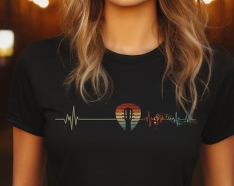 Camiseta para amantes de la música, camisa de latido del corazón de la música, regalo para amantes de la guitarra, regalo para guitarrista, regalo para él, regalo para ella, regalo para la música mayor