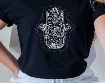Hamsa Hand Protector Tee, Gift for Spiritual Person, Tee With Hamsa Hand with Inspirational Saying, Meditation Shirt, Meditation Gift, Zen