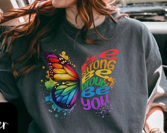Be You Tshirt, Pride shirt, Rainbow Butterfly, Rainbow Flag Tee, LGBTQ Shirt, Gift for Pride Month, Trans, Lesbian, Gay, Bisexual