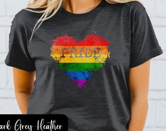 Camiseta con bandera del orgullo, Regalo del orgullo, Camiseta del orgullo, Camiseta LGBTQ, Camiseta con corazón arcoíris, Camiseta con corazón del orgullo, Regalo LGBT, Camiseta del orgullo unisex, Camiseta del orgullo