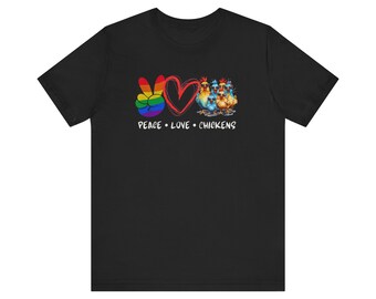 Camiseta divertida de pollo, camiseta de familia de granja, paz, amor y pollos, amante de los pollos, camiseta de manga corta unisex