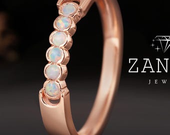 White Opal Engagement Band,Fire Opal Stackable Wedding Anniversary Ring,Gift For Her,Gift for Wife, RING FOR LOVE