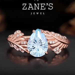 1,0 kt peergeslepen blauwe topaas edelsteenring, bladgoud band, vintage op de natuur geïnspireerde sieraden, uniek cadeau trouwring, jubileumcadeau