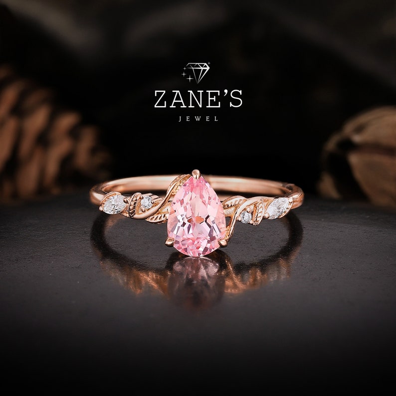 14K Gold Floral Branch Pink Sapphire Ring,padparadscha Sapphire ...