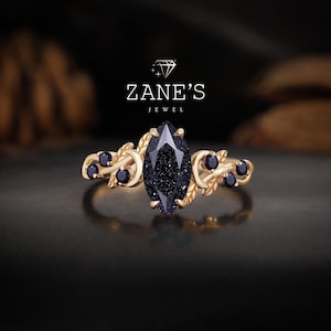 Handmade Marquise Blue Sandstone Engagement Ring for Women, Antique Rose Gold Vine Ring, Unique Anniversary Promise Gift for Her